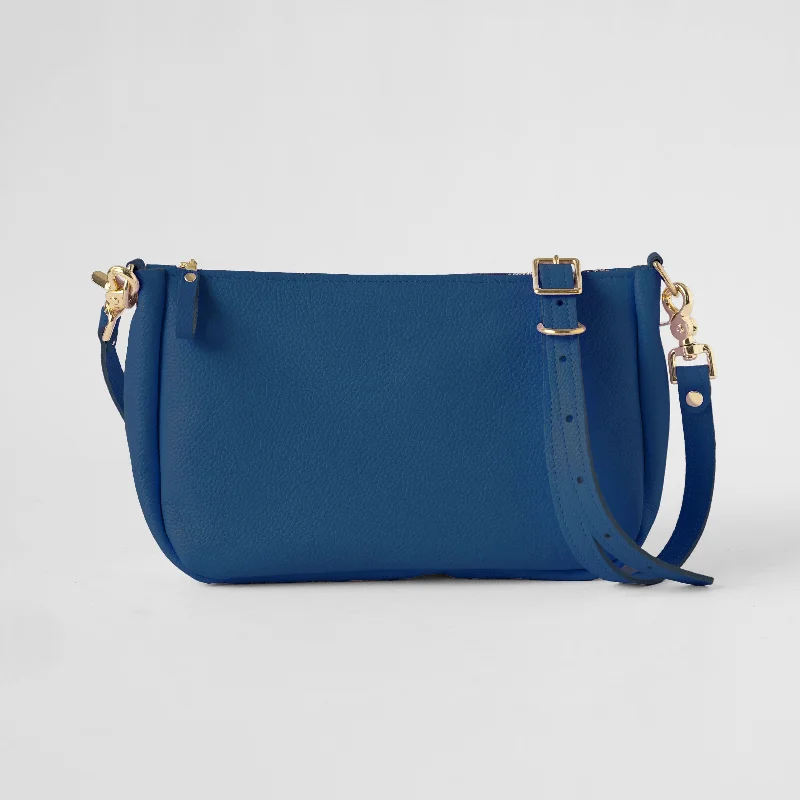 Blue Italian Pebbled Crossbody Bag