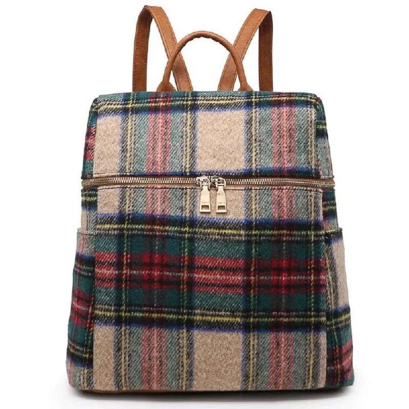 BP1795PLD Buffalo Plaid Zipper Top Backpack