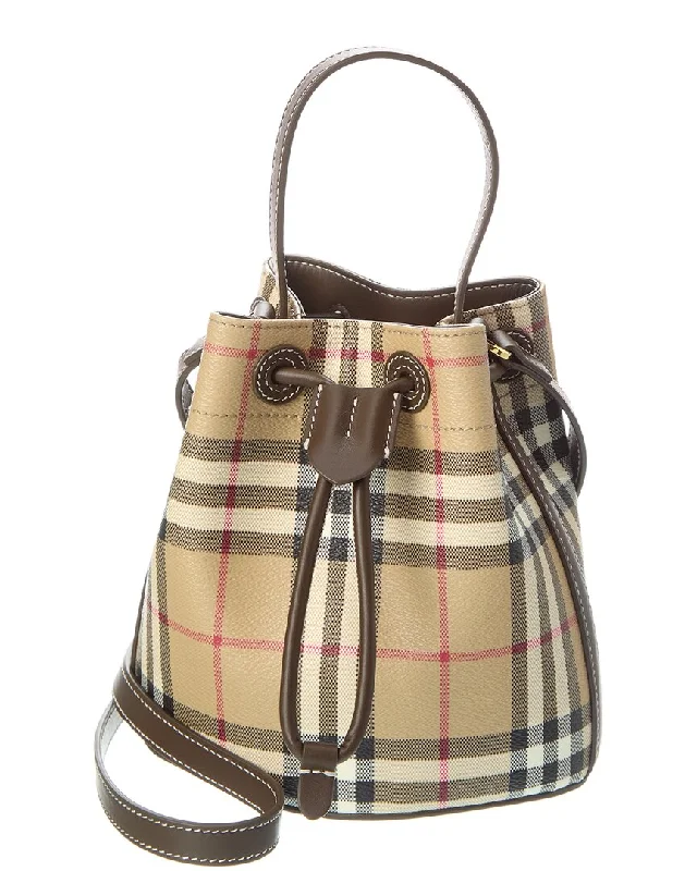 Burberry Check Mini E-Canvas & Leather Bucket Bag