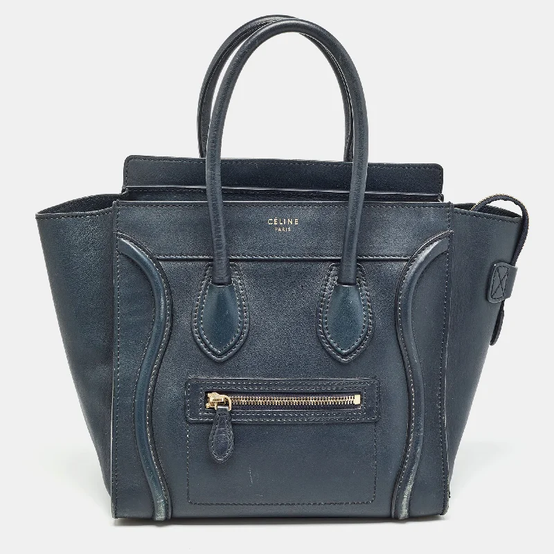 Celine Navy Leather Micro Luggage Tote