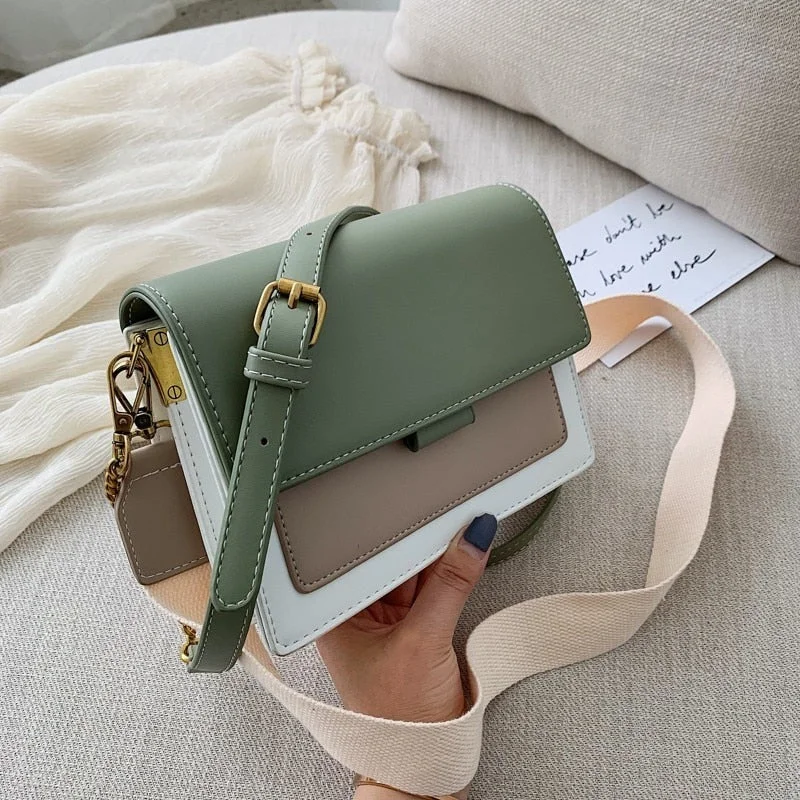 Contrast Color PU Leather Crossbody Bags For Women 2019 Travel Handbag Fashion Simple Shoulder Messenger Bag Lady Crossbody Bags