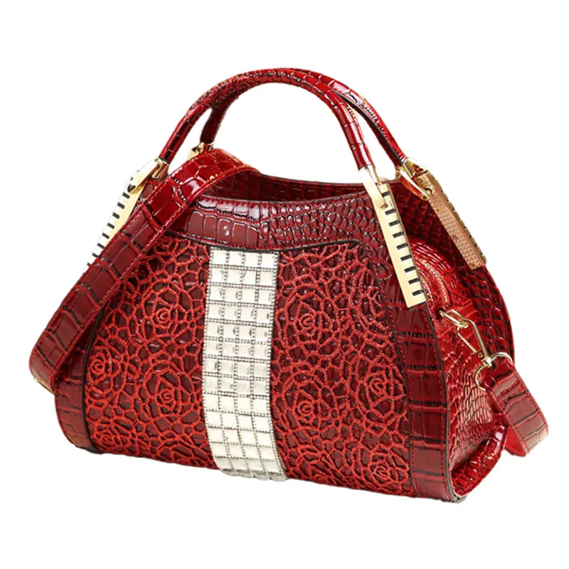 Crocodile Pattern Leather Lace Bag