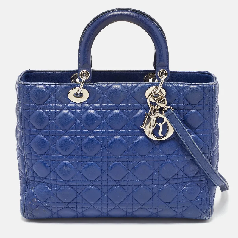 Dior Navy Blue Cannage Leather Large Lady Dior Tote..