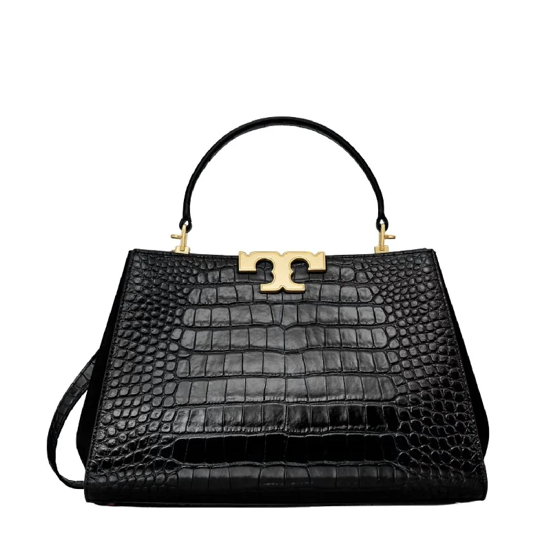 Eleanor Croc-Embossed Satchel In Black