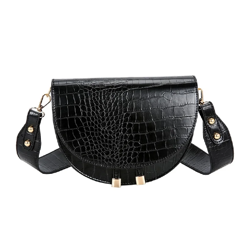 Elegant Crocodile Pattern Crossbody Bag For Women Half Round Solid Pu Leather Luxury Handbag Women Bag Designer Shoulder Bag #38