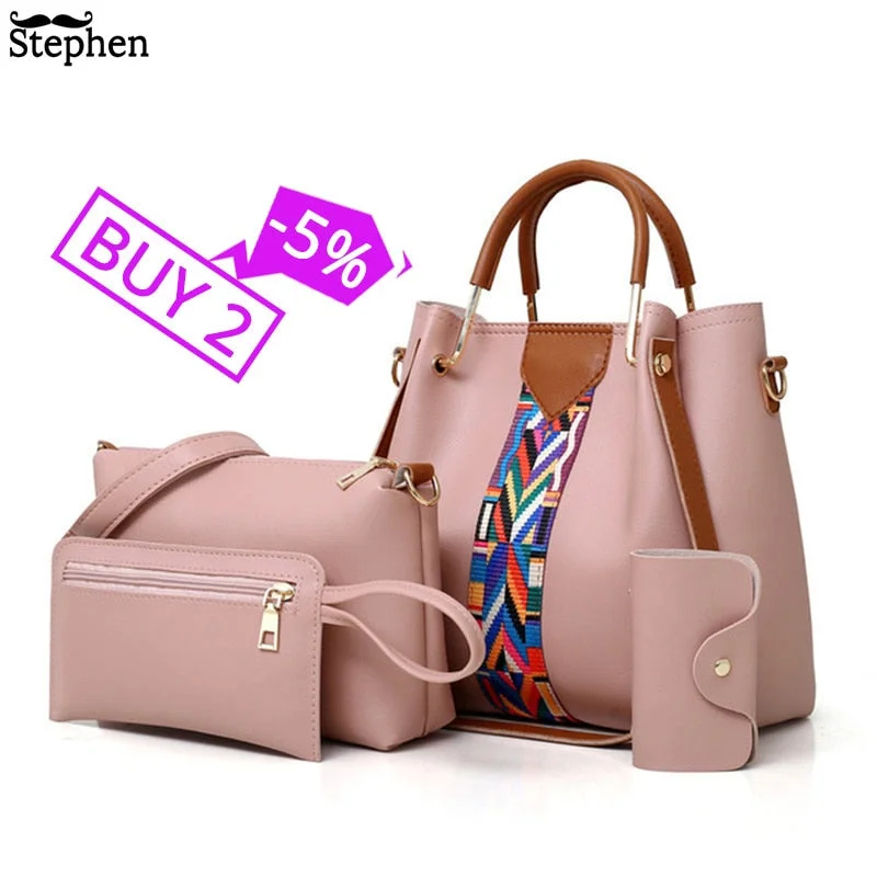 Fashion Women's Handbags 4 Pcs/set Composite Bags Handbag Women Shoulder Bags Female Totes Large Capacity Women's Crossbody Bags