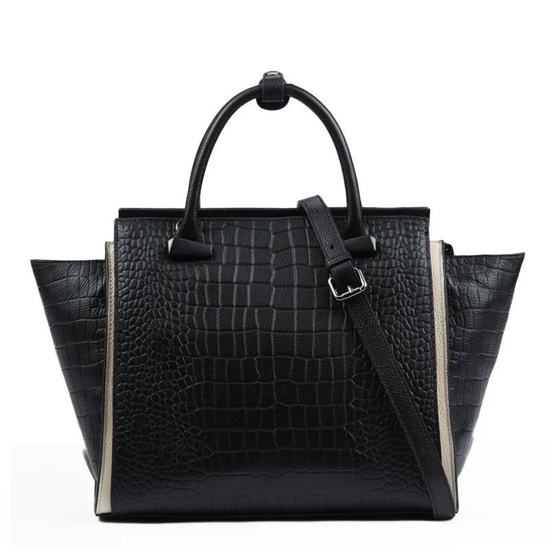 Genuine Leather Crocodile Leather Trapeze Bag