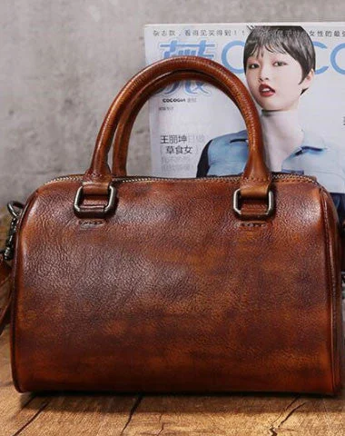 Handmade Leather Vintage Boston Bag Handbag Shoulder Bag for Women