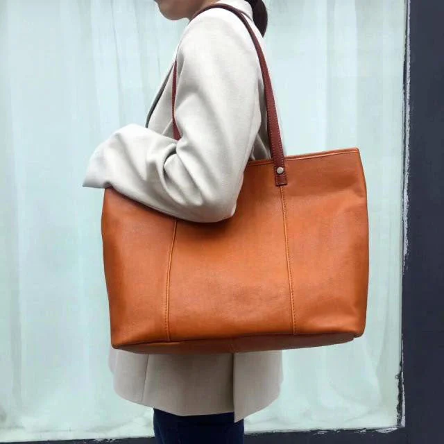 Handmade Womens Brown Leather Tote Bags Purse With Zipper Closure Handbags for Women