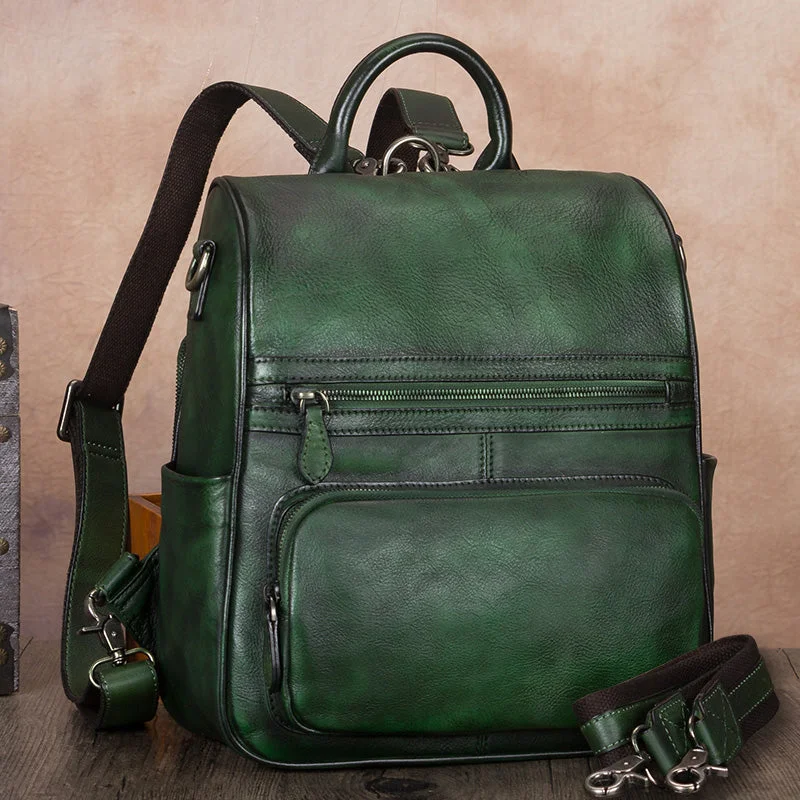 Handmade Womens Green Leather Backpack Purse Satchel Bag for Women