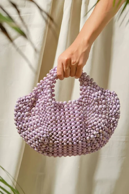 Lagrima Wood Bead Handbag In Lilac