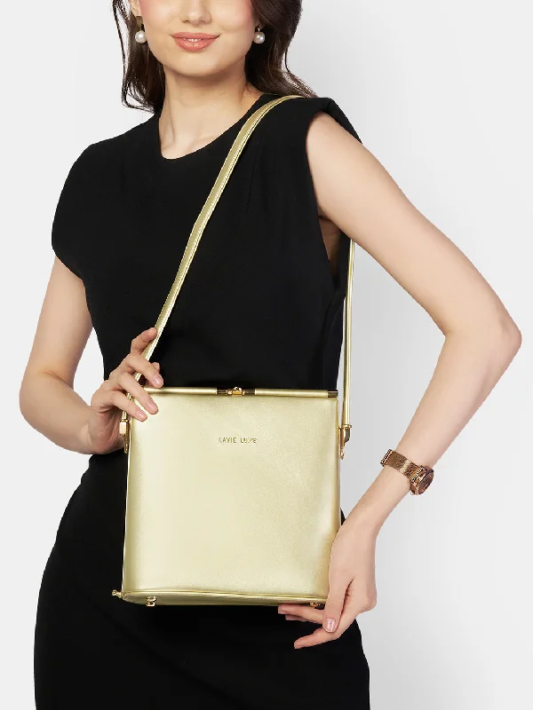 Lavie Luxe Glare Gold Medium Women's Framed Bag