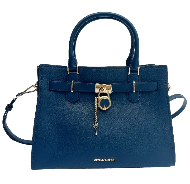 MICHAEL KORS HAMILTON ebbled NAVY LEATHER SATCHEL SHOULDER BAG