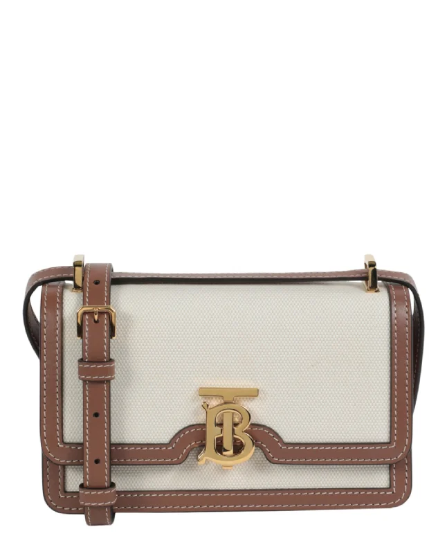 Mini Leather-Trimmed Canvas Shoulder Bag