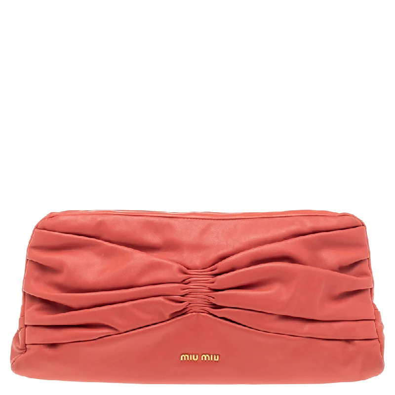 Miu Miu Coral Leather Bow Kiss Lock Clutch