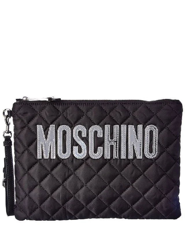 Moschino Quilted Leather-Trim Pouch