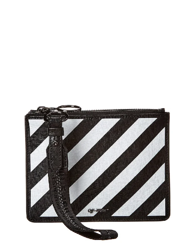 Off-White Diagonal Stripe Zipped Leather Pouch