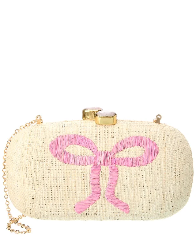 Pamela Munson Put A Bow On It Straw Clutch On Chain