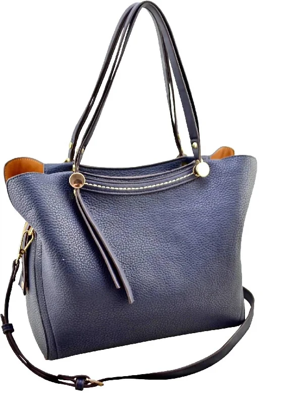 Pebbled Vegan Satchel in Navy