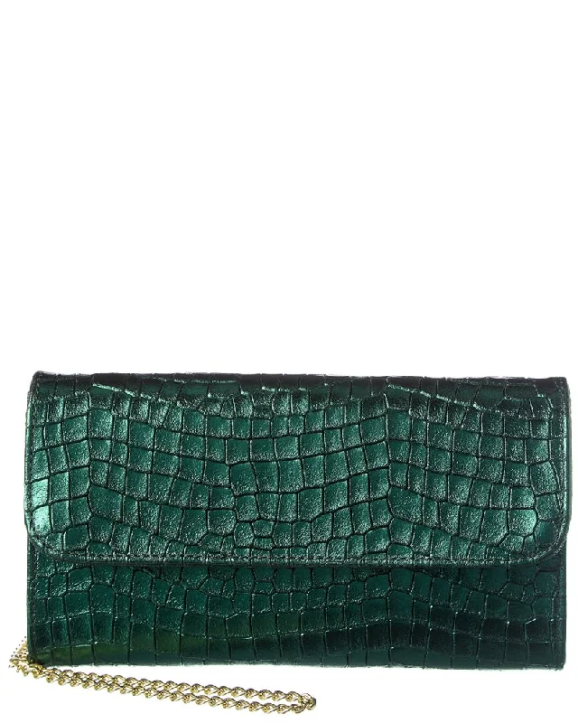 Persaman New York Lucie Croc-Embossed Leather Clutch