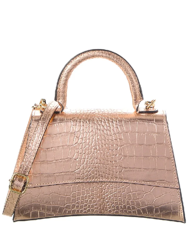 Persaman New York Penelope Croc-Embossed Leather Top Handle Satchel