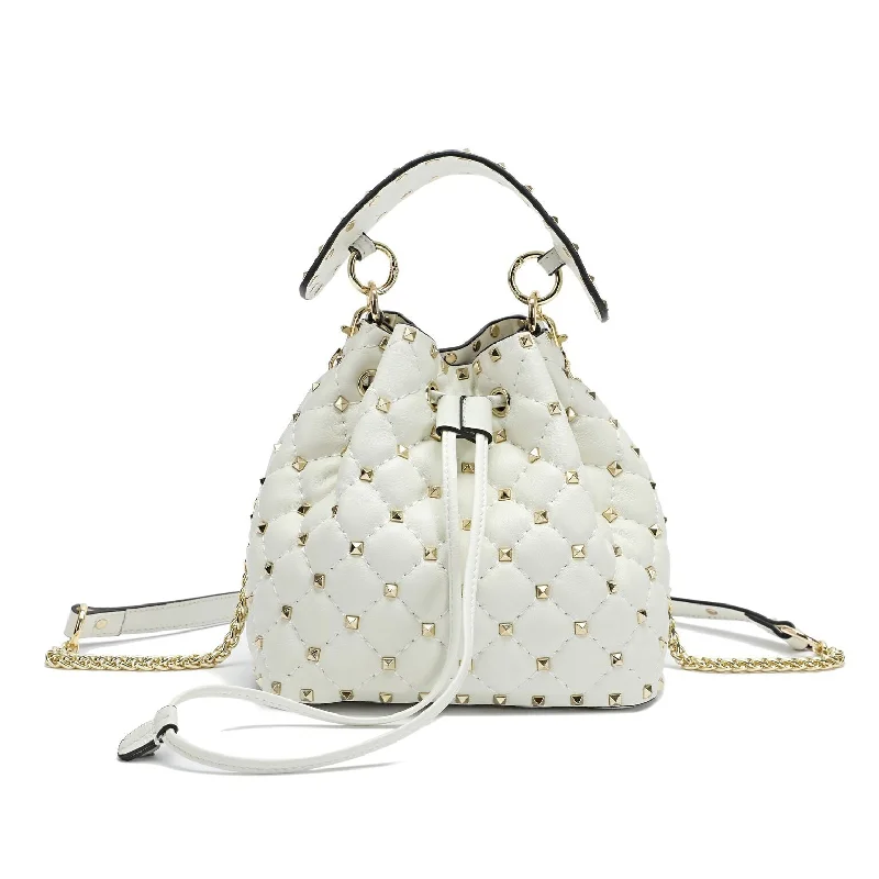 Quilted Studded Lambskin Drawstring Shoulder Bag