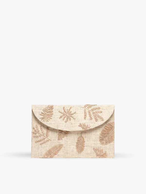 Sadie Embroidered Straw Envelope Clutch Bag