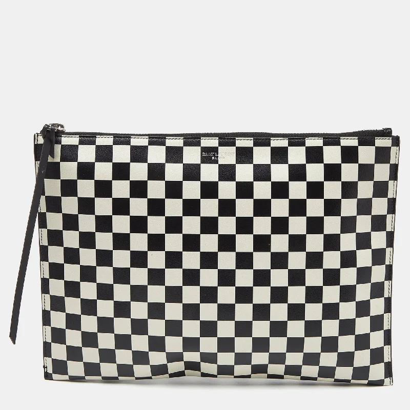 Saint Laurent  Checkered Print Leather Clutch