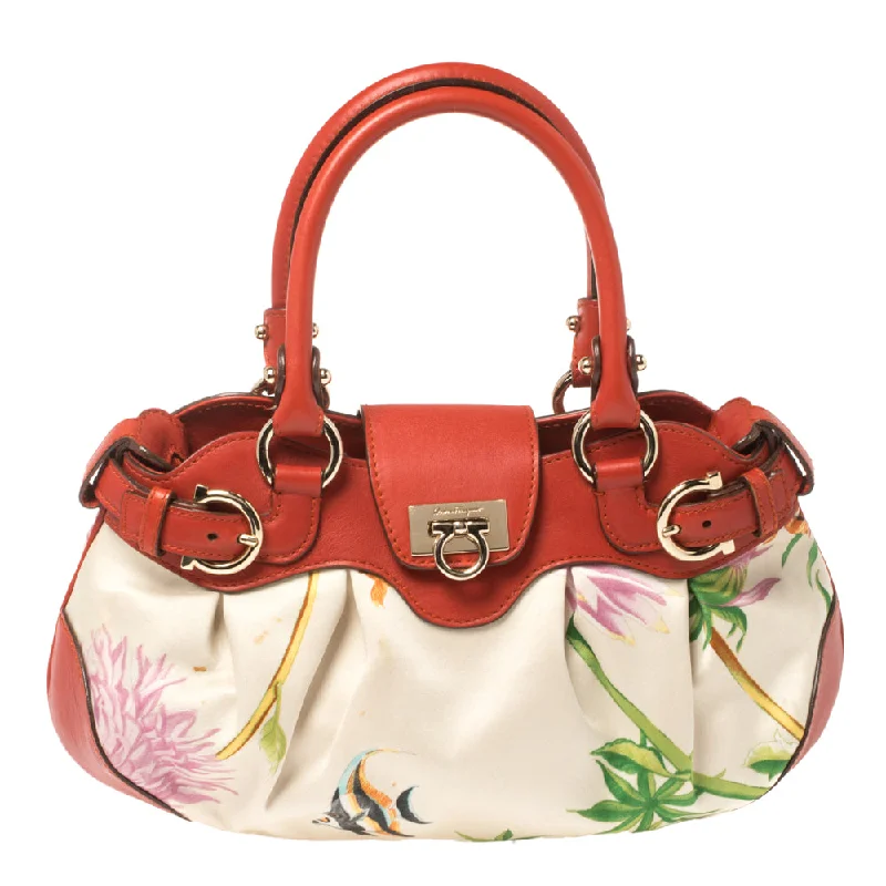 Salvatore Ferragamo color Printed Satin And Leather Mini Marisa Satchel