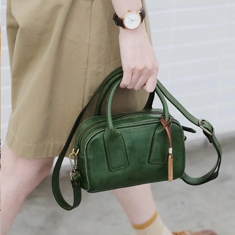 Small Genuine Leather Handbags Green Shoulder Bag For Ladies