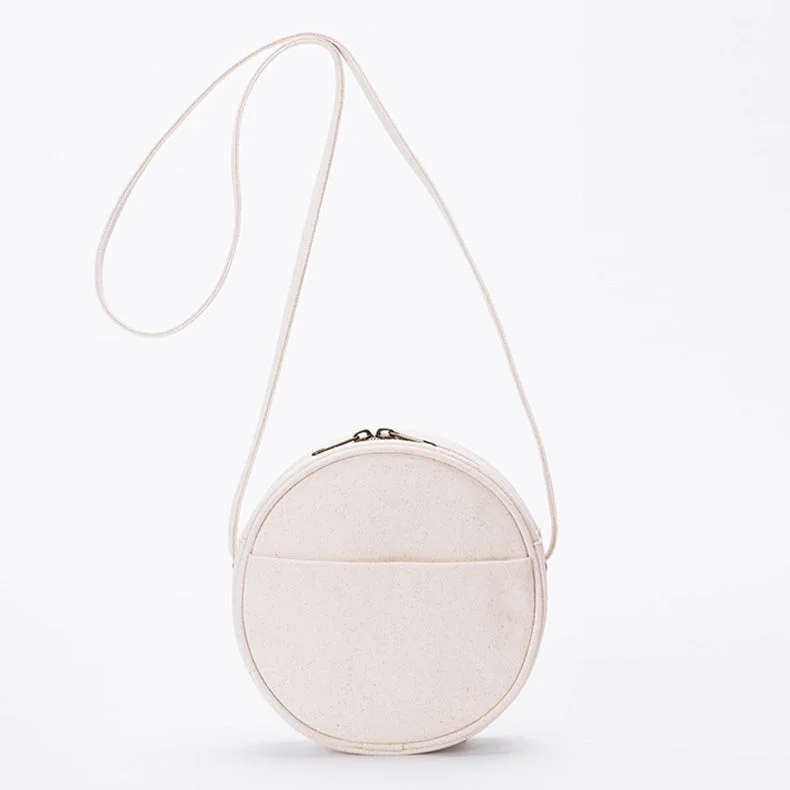 Small Ladies Plain Canvas Crossbody Bag Circle Purse For Women