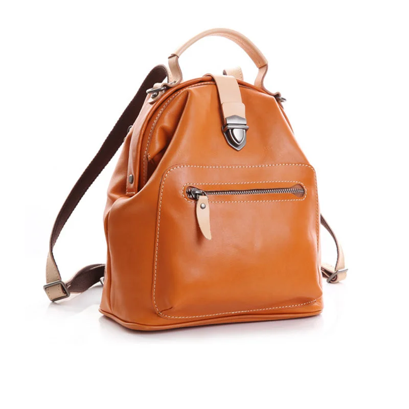 Small Womens Brown Leather Doctor Bag Backpack Purse Cute Backpacks for Women