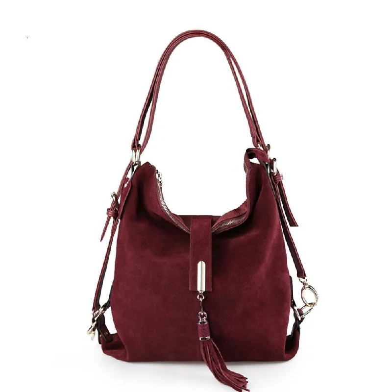 Suede Leather Convertible Handbag Hobo Messenger Bag