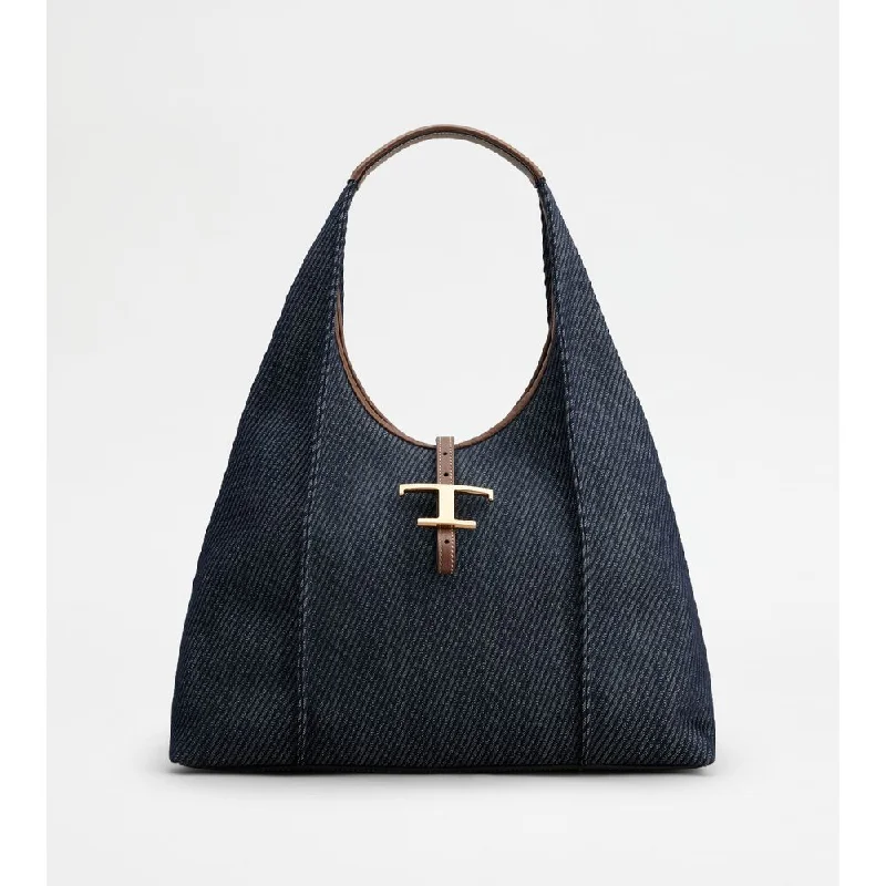 T Timeless Hobo Bag in Denim and Leather Medium