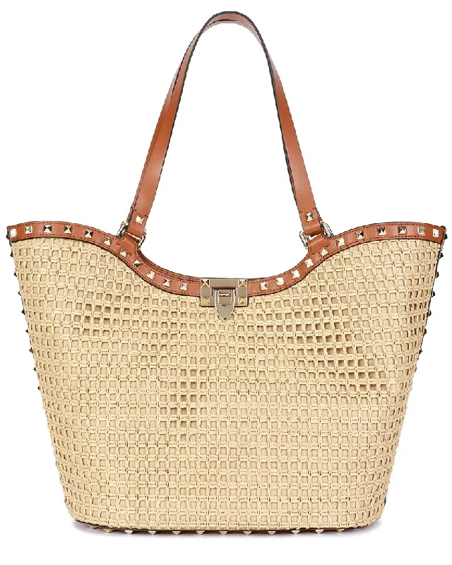 Tiffany & Fred Paris Raffia & Leather Large Tote