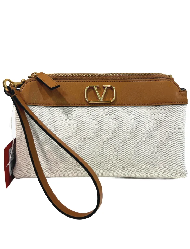 Valentino Garavani V'logo Leather-Trimmed Canvas Pouch