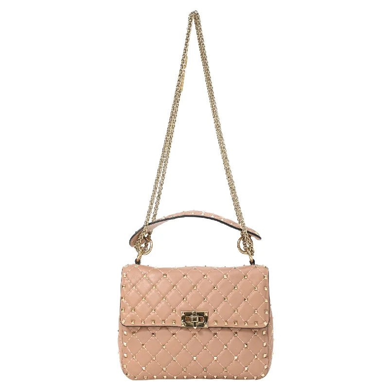 Valentino Medium Rockstud Spike Top Handle Bag in Old Rose Leather