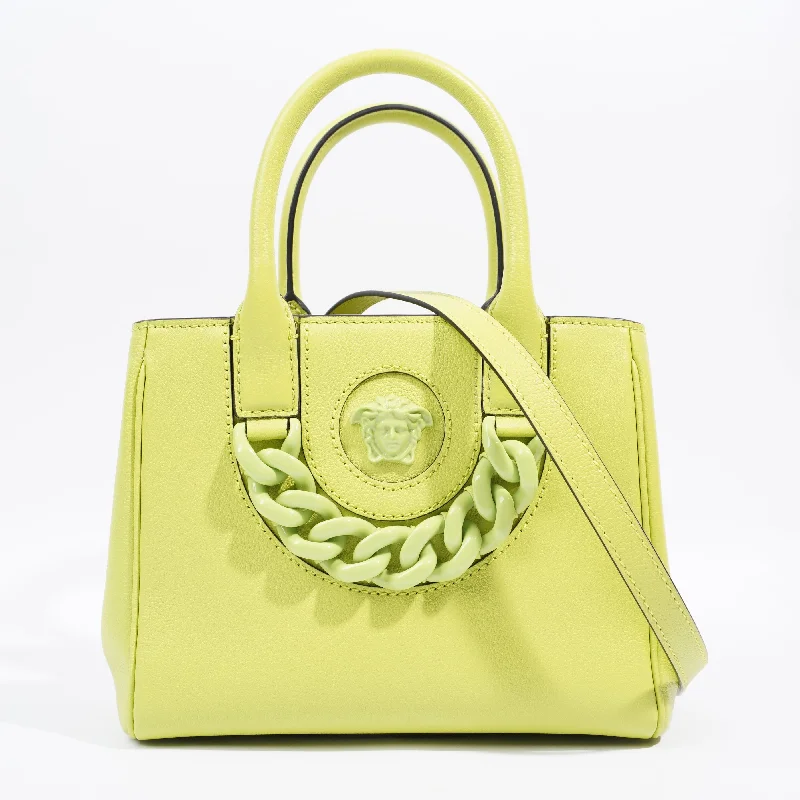 Versace La Medusa Tote Lime Grained Leather Small