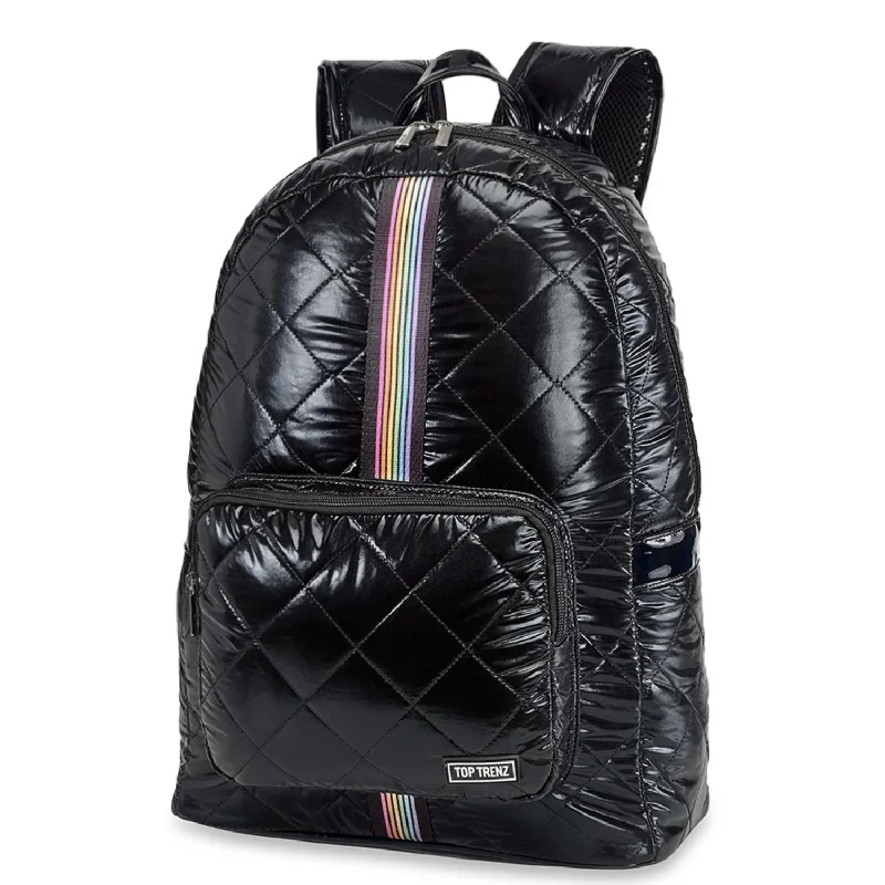 Women'S Diamond Stitch Puffer Backpack in Black