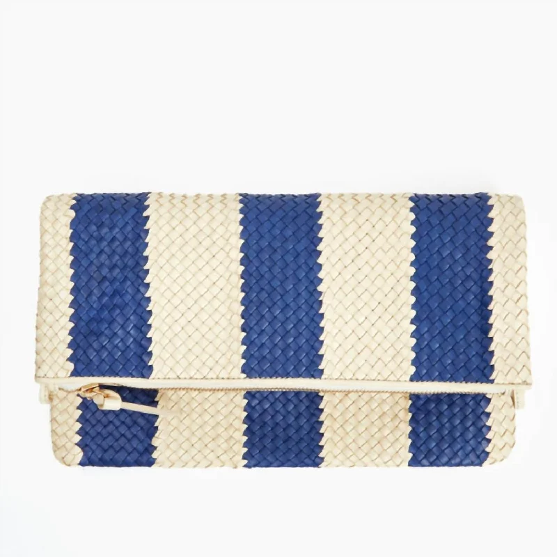 Women's Foldover Clutch With Tabs In Indigo And Cream