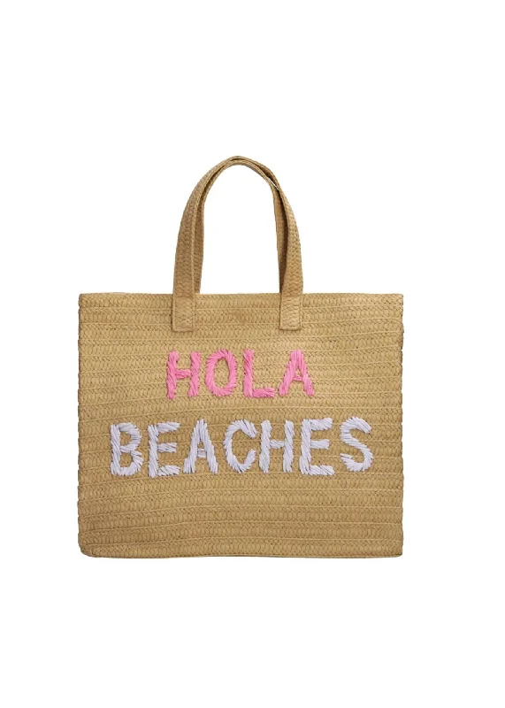 Women's Hola Beaches Woven Tote Bag In Sand Pink Rainbow