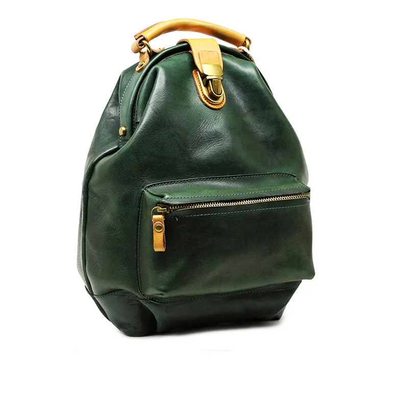 Small Women's Green Leather Doctor Bag Backpack Purse Handbags for Women