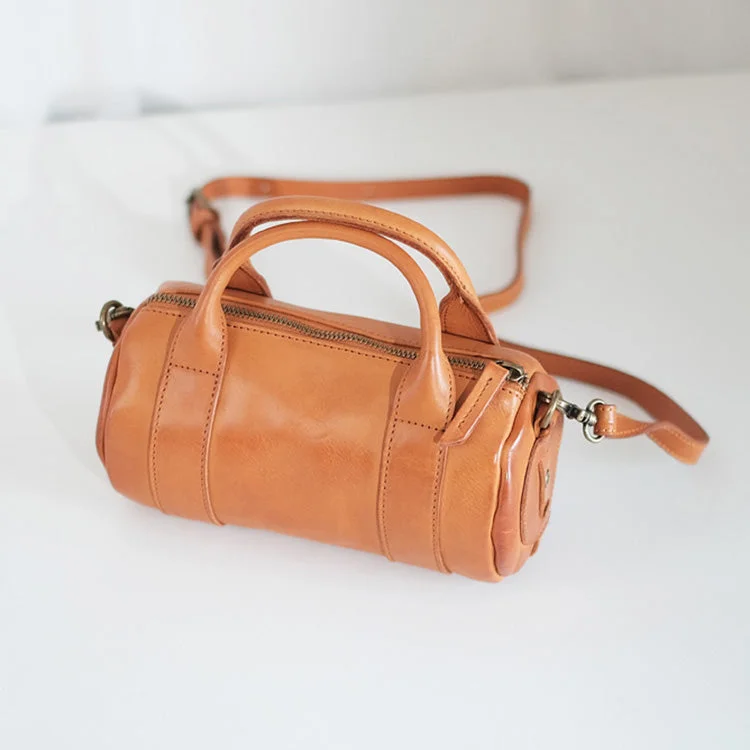 Womens Small Leather Barrel Bag Shoulder Handbags