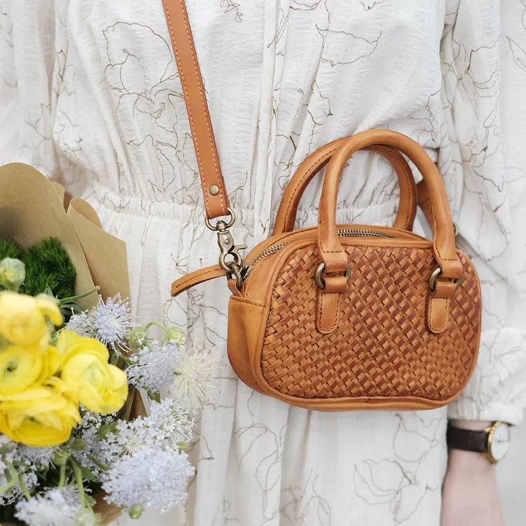 Womens Woven Brown Leather Shoulder Bag Brown Leather Crossbody Bag